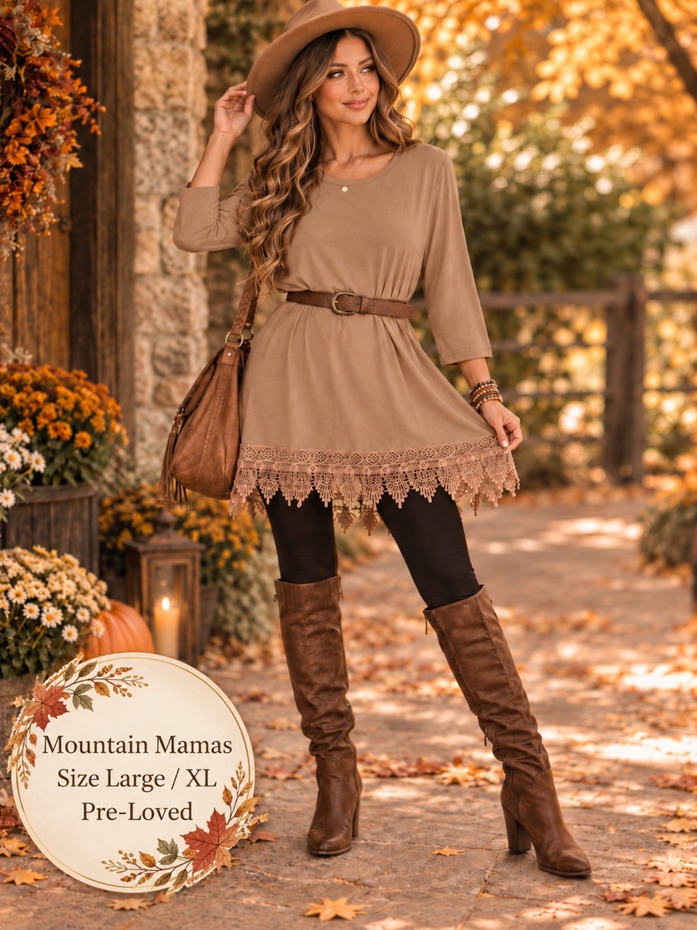 Mountain Mamas Lace Hem Tunic | Size Large / XL